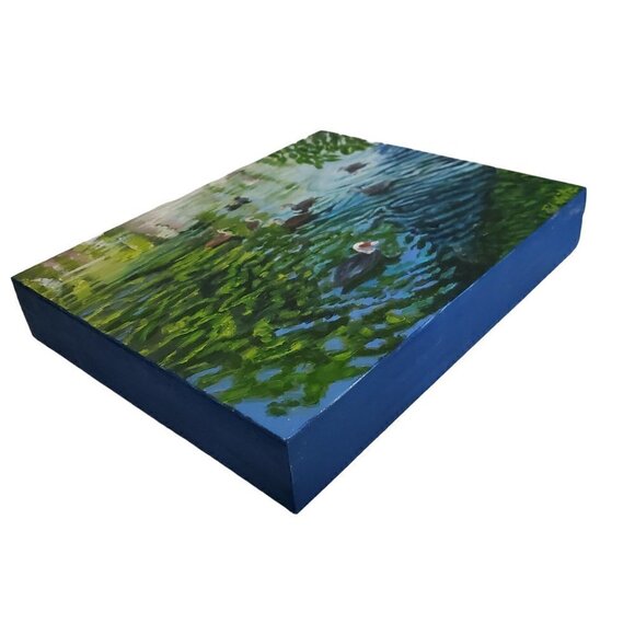 “Duck Pond“ Original oil painting on Cradled Wood Panel 10"w x 8"h x 1.5"d - Picture 5 of 8